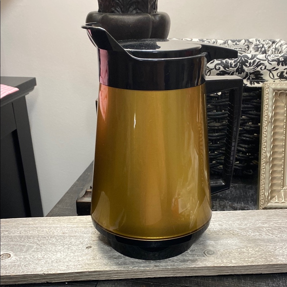Vintage MCM West Bend Thermo Serve Gold and Black Thermal Carafe!